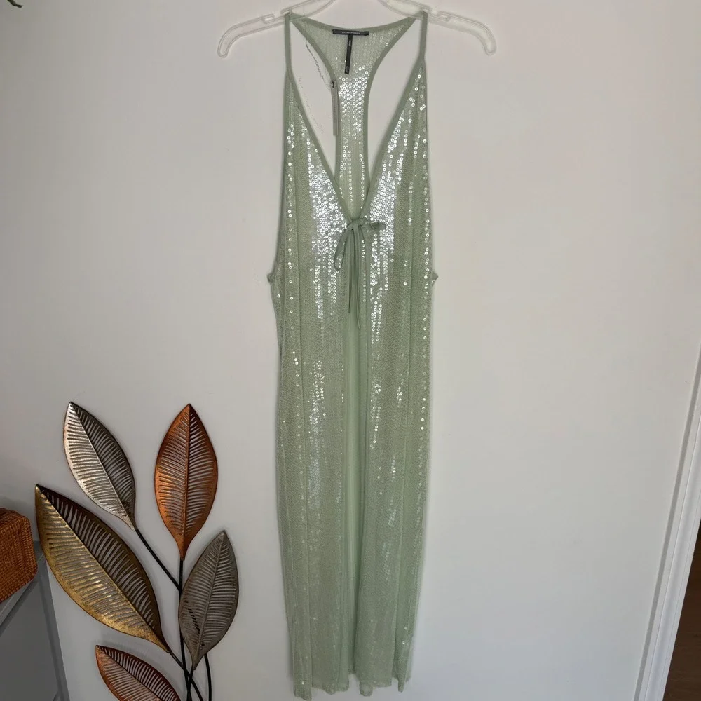 Anthropologie Kaftan Mint Green Sequin Mesh Swim Cover-Up Racerback Midi OS NWT